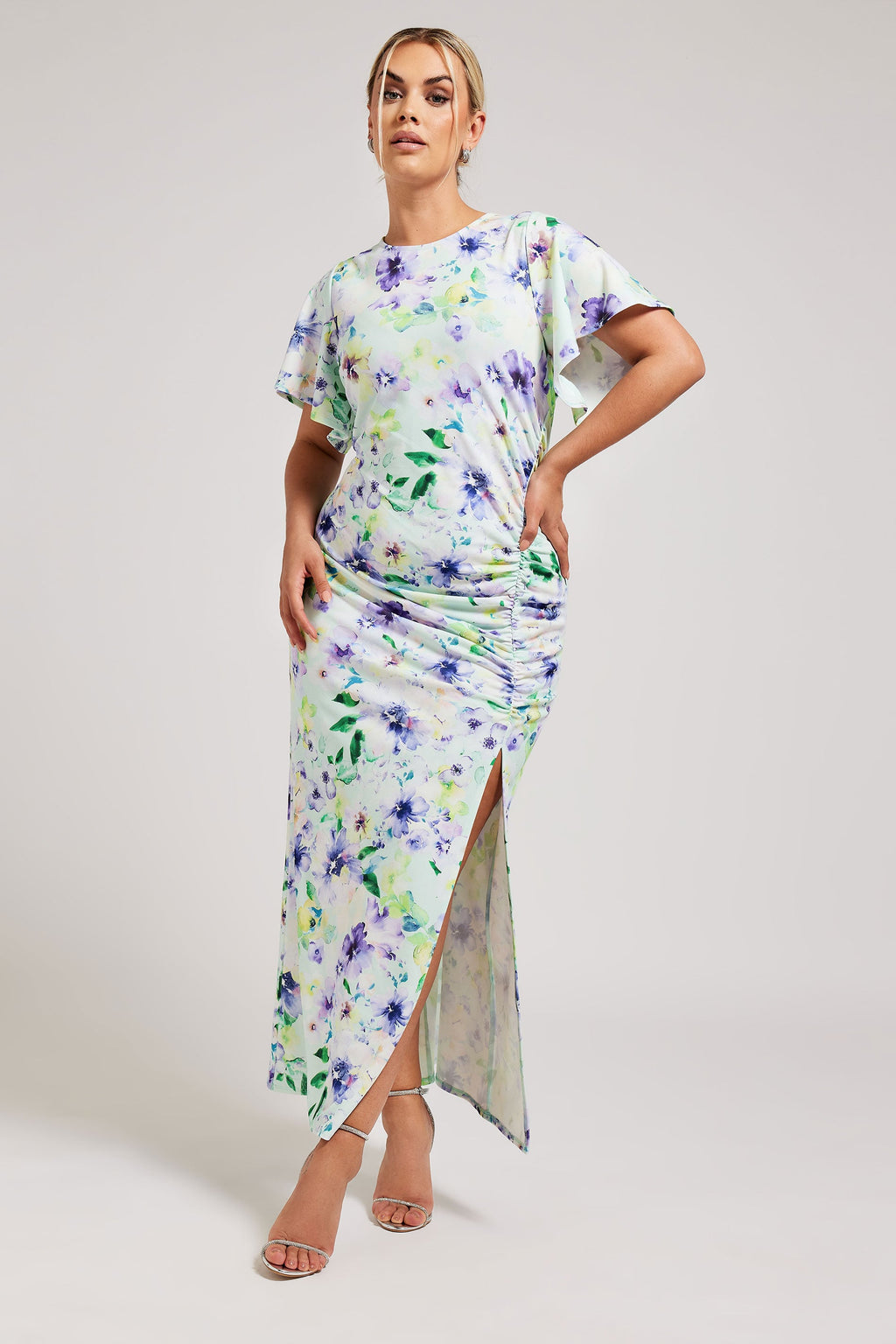  YOURS LONDON - Robe Maxi Verte Eau Floral Plissée