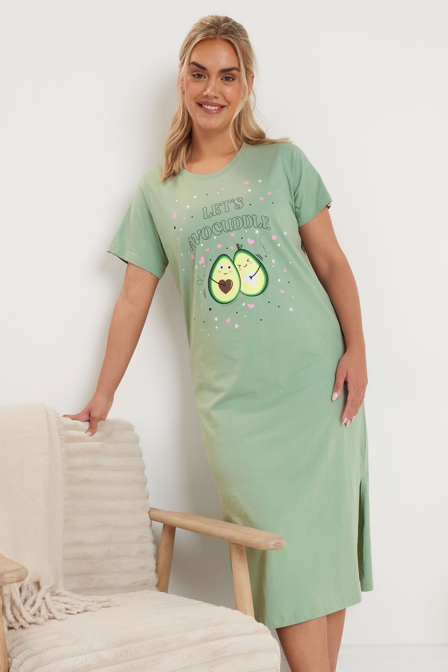  YOURS - Lot De 2 Chemises De Nuit Verte & Grise 'Let's Avocuddle'