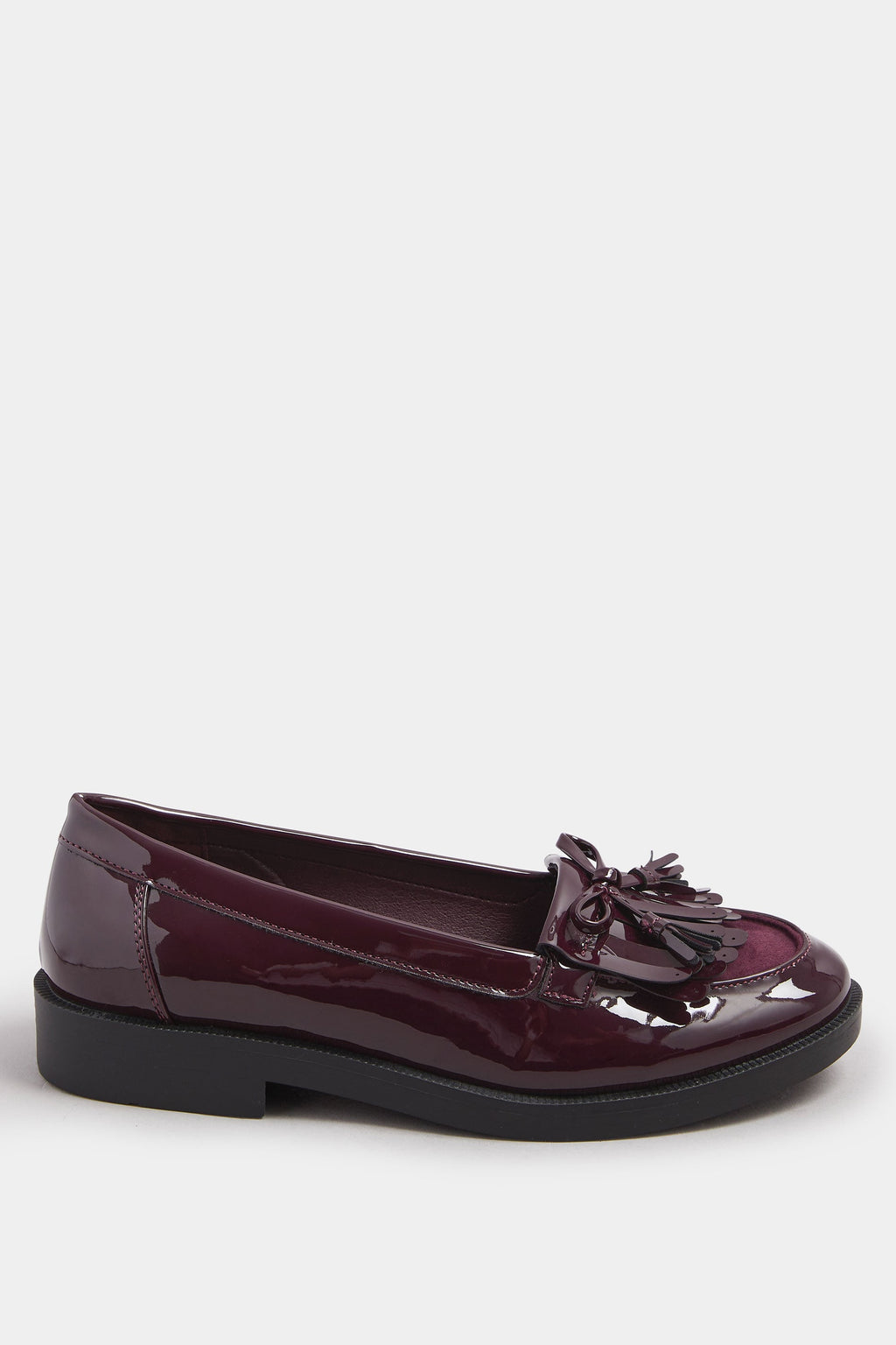  Mocassins à Franges En Cuir Verni Rouge Bordeaux, Coupe Extra Large EEE
