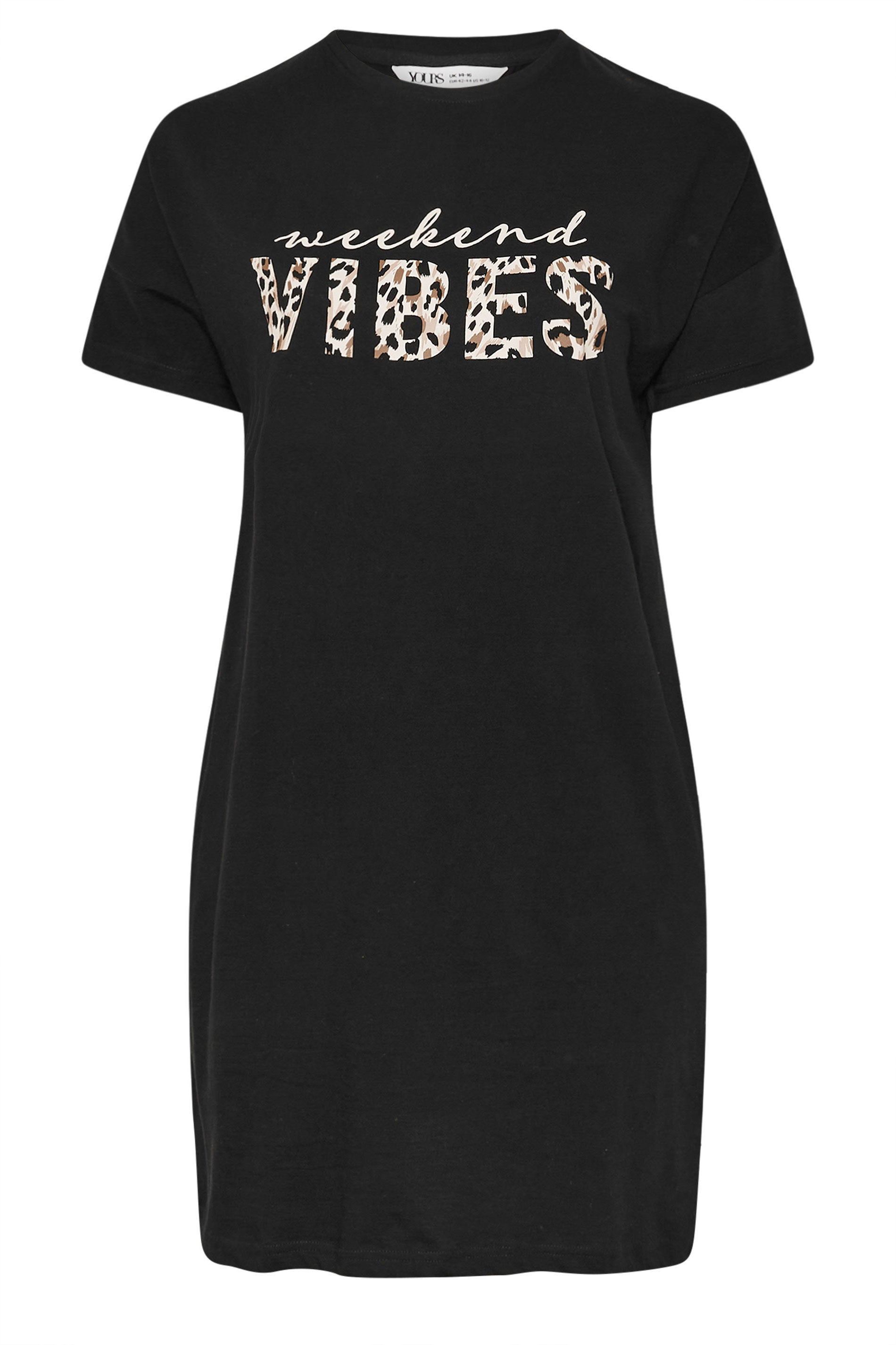  YOURS - Lot De 2 Chemises De Nuit Noire & Léopard 'Weekend Vibes'