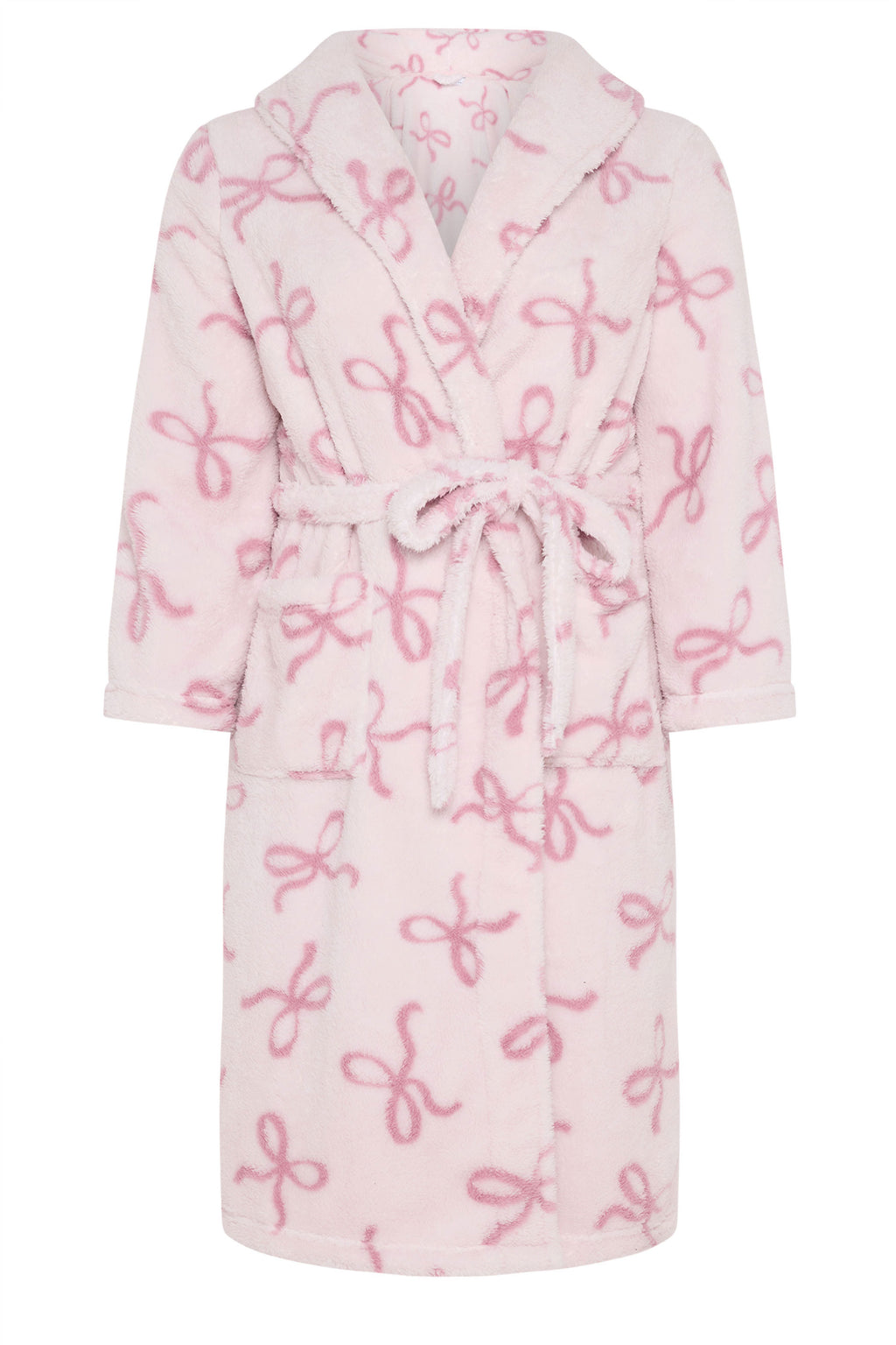  YOURS Curve Robe De Chambre Moelleuse à Col Châle Et Nœud Rose