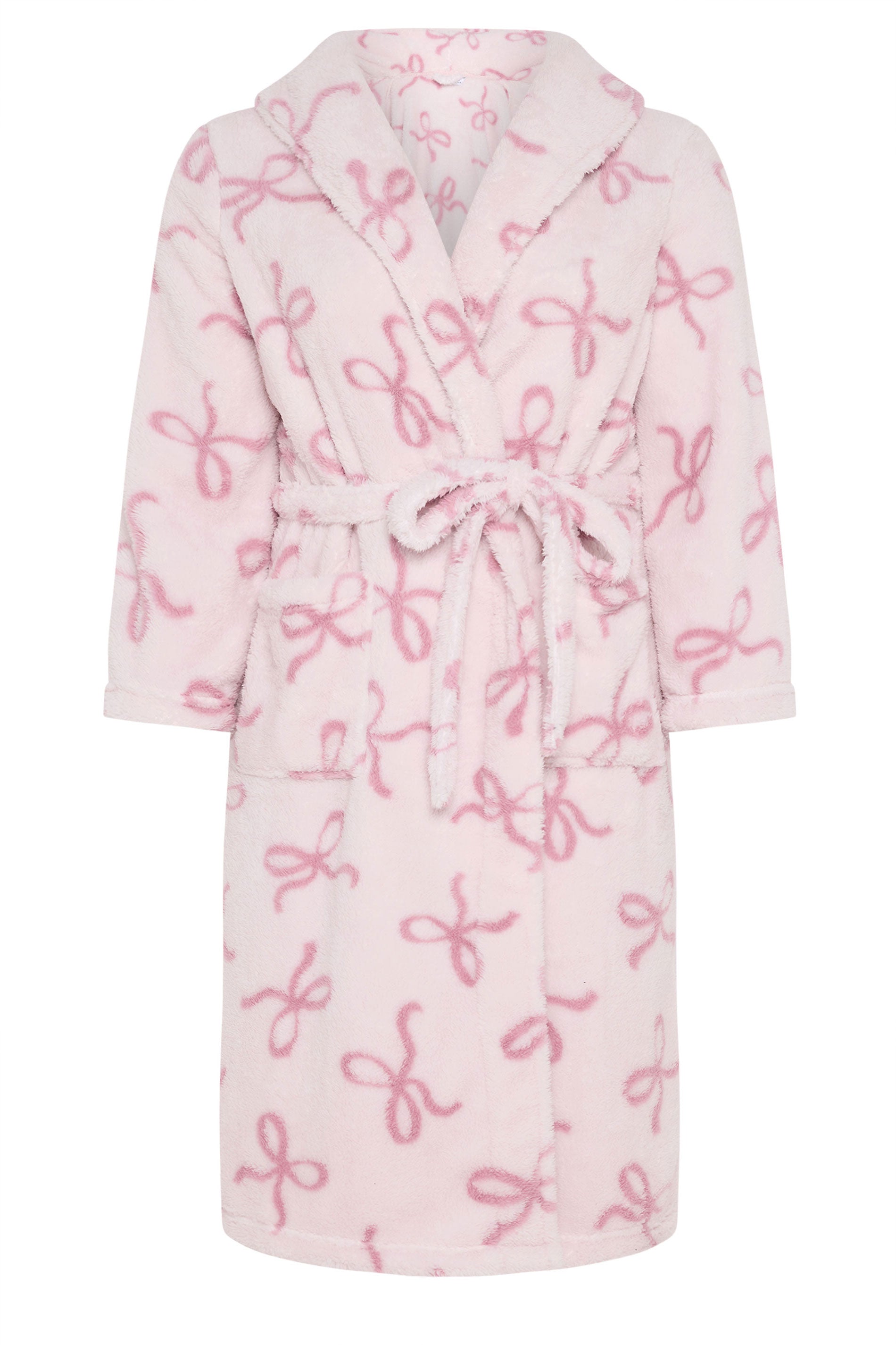  YOURS Curve Robe De Chambre Moelleuse à Col Châle Et Nœud Rose