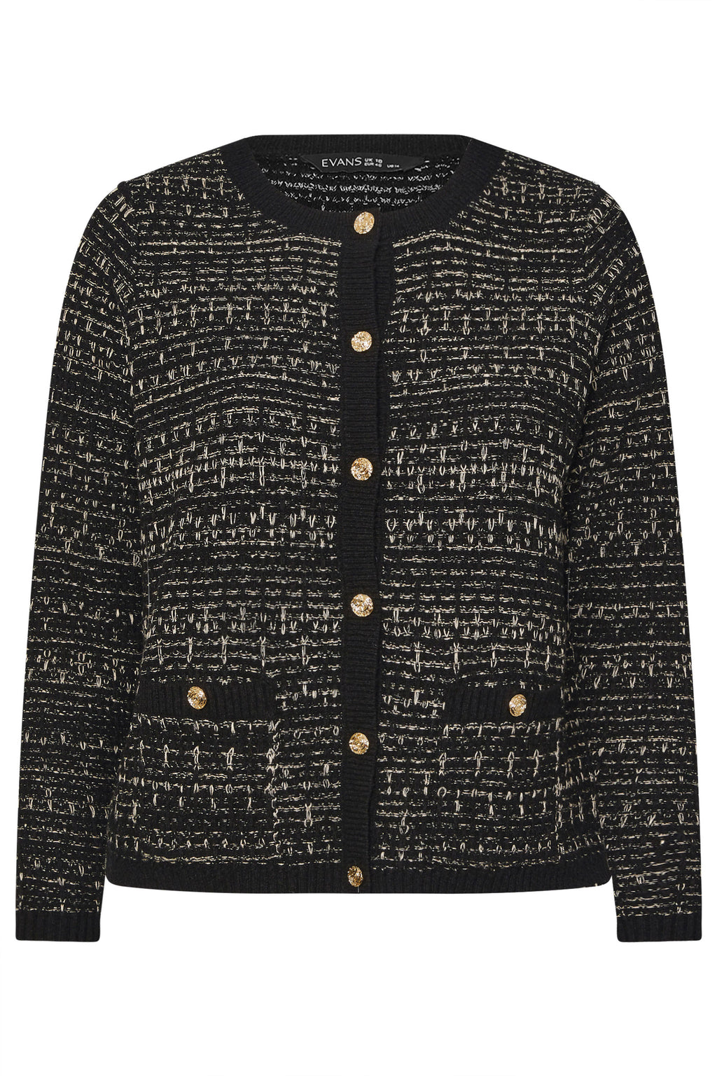  EVANS Curve Black Button Detail Textured Cardigan