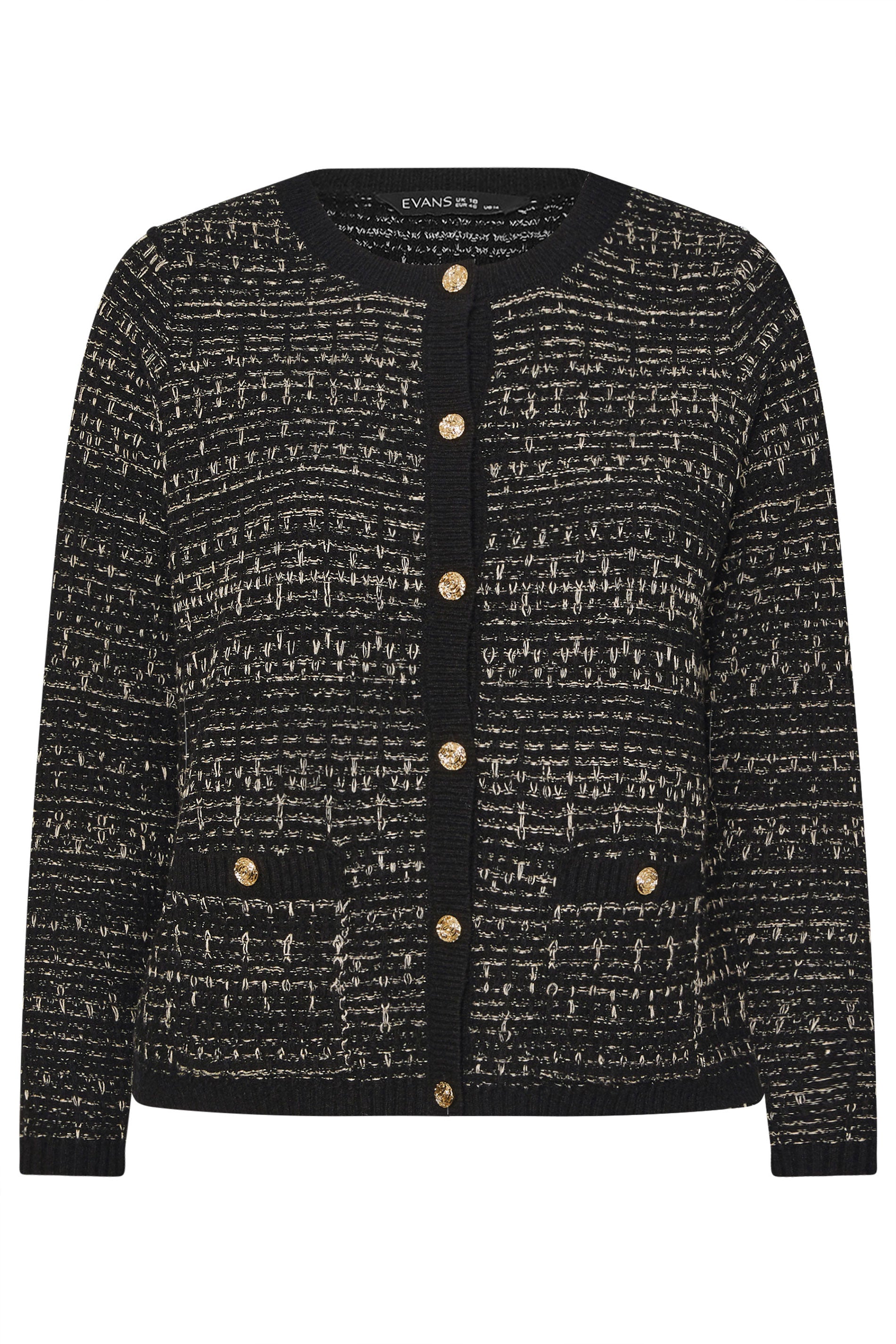  EVANS Curve Black Button Detail Textured Cardigan