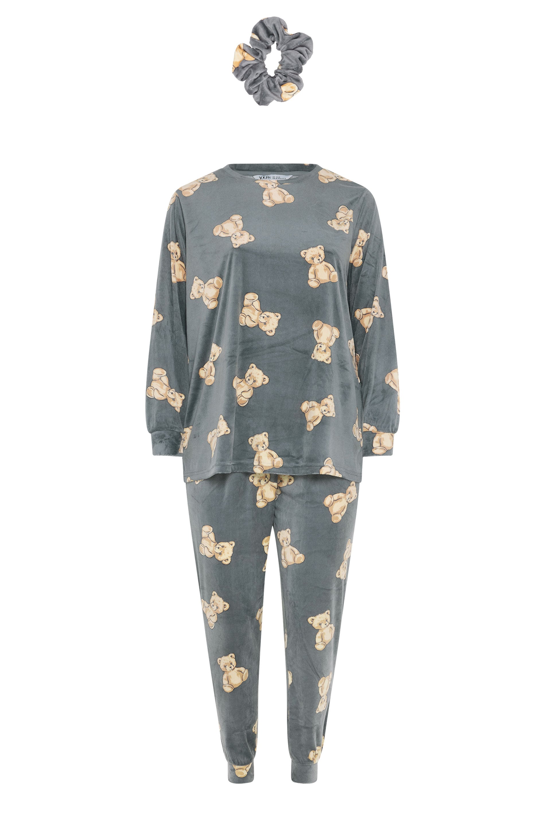  YOURS Curve Ensemble Pyjama Et Chouchou En Polaire Gris à Imprimé Teddy