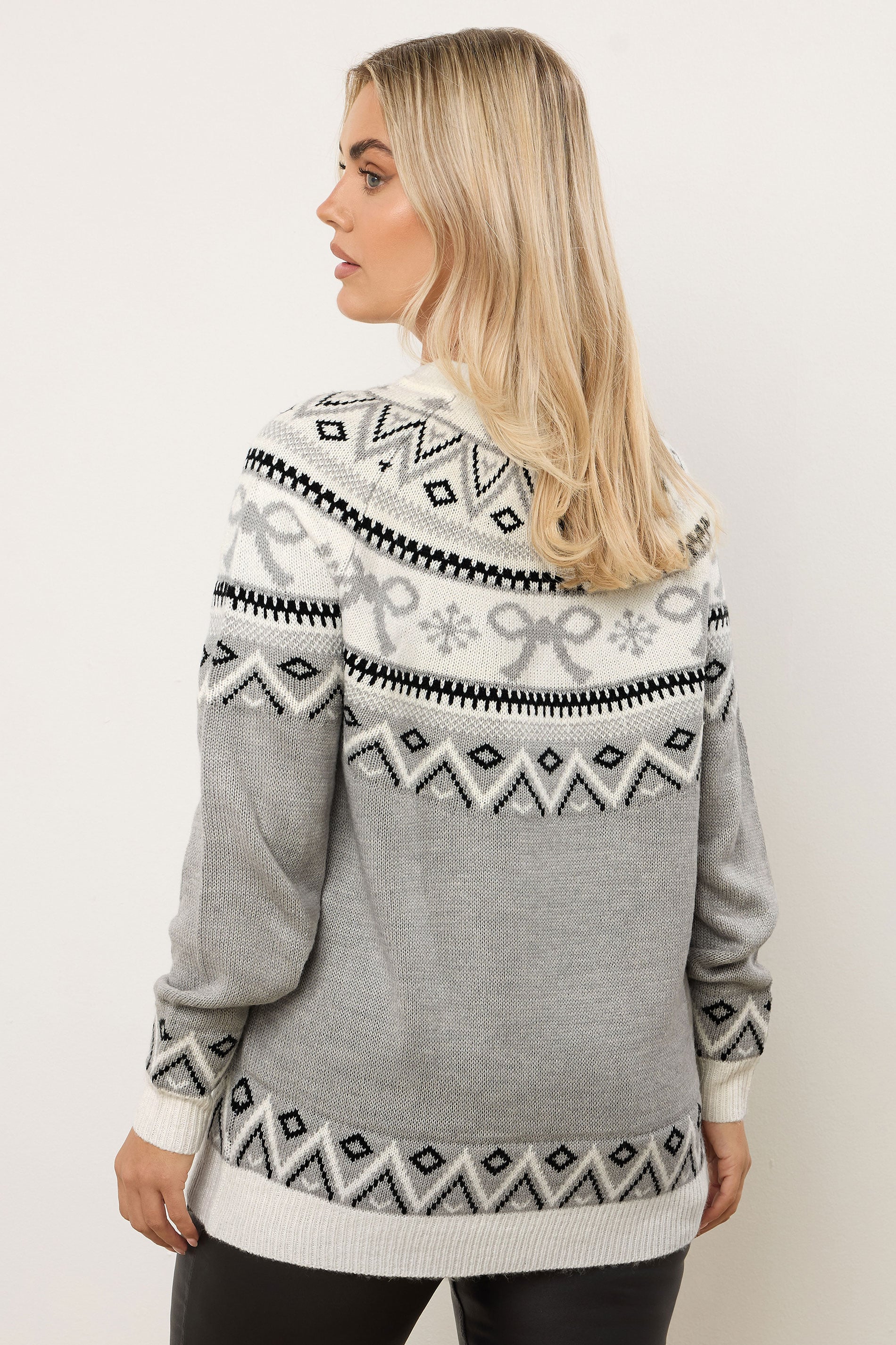  YOURS Curve Pull Gris à Nœud Fairisle