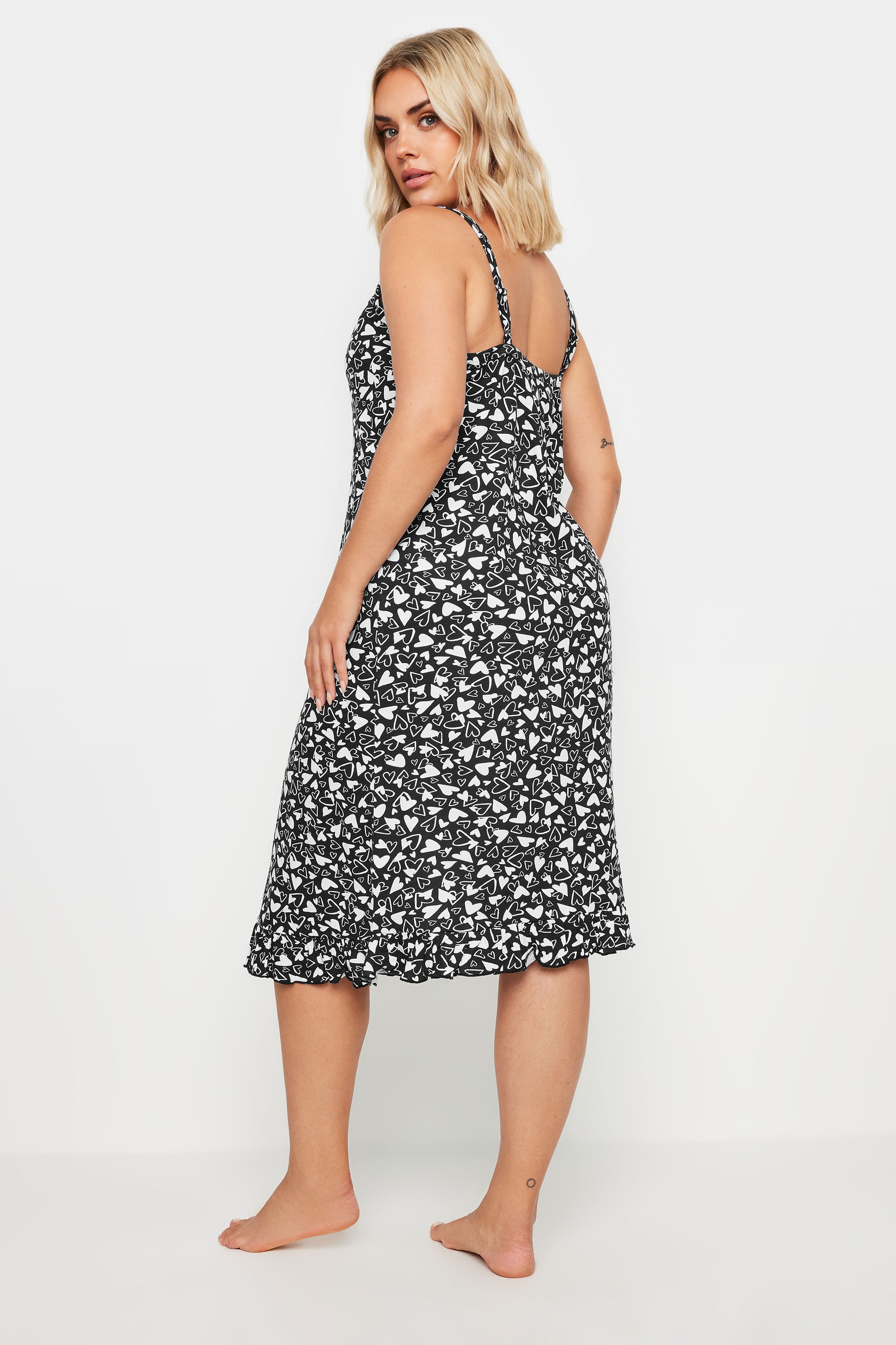  YOURS - Chemise De Nuit Noire & Blanche Imprimé Coeurs