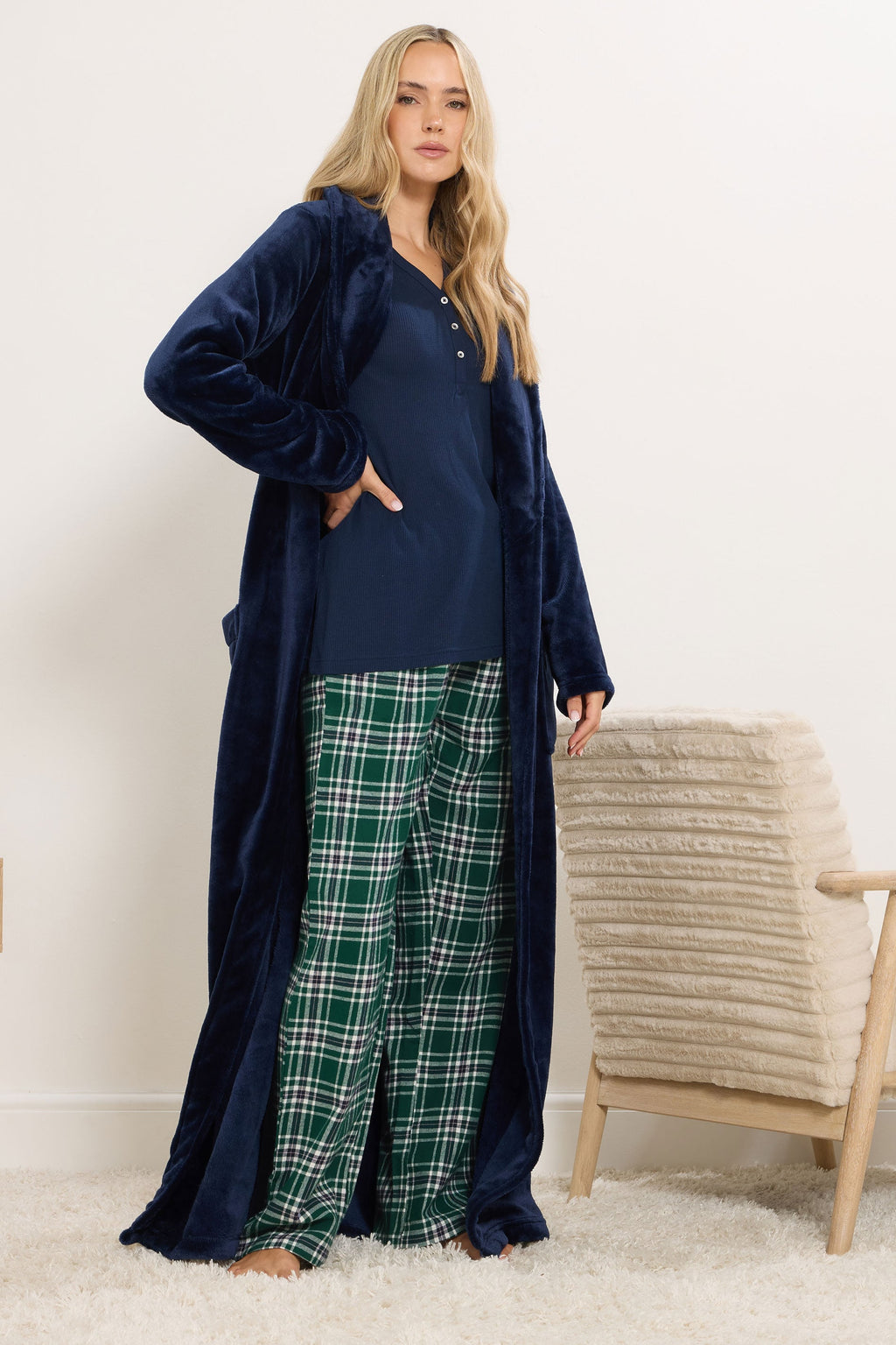  LTS Tall Blue Cotton Waffle Pyjama Top