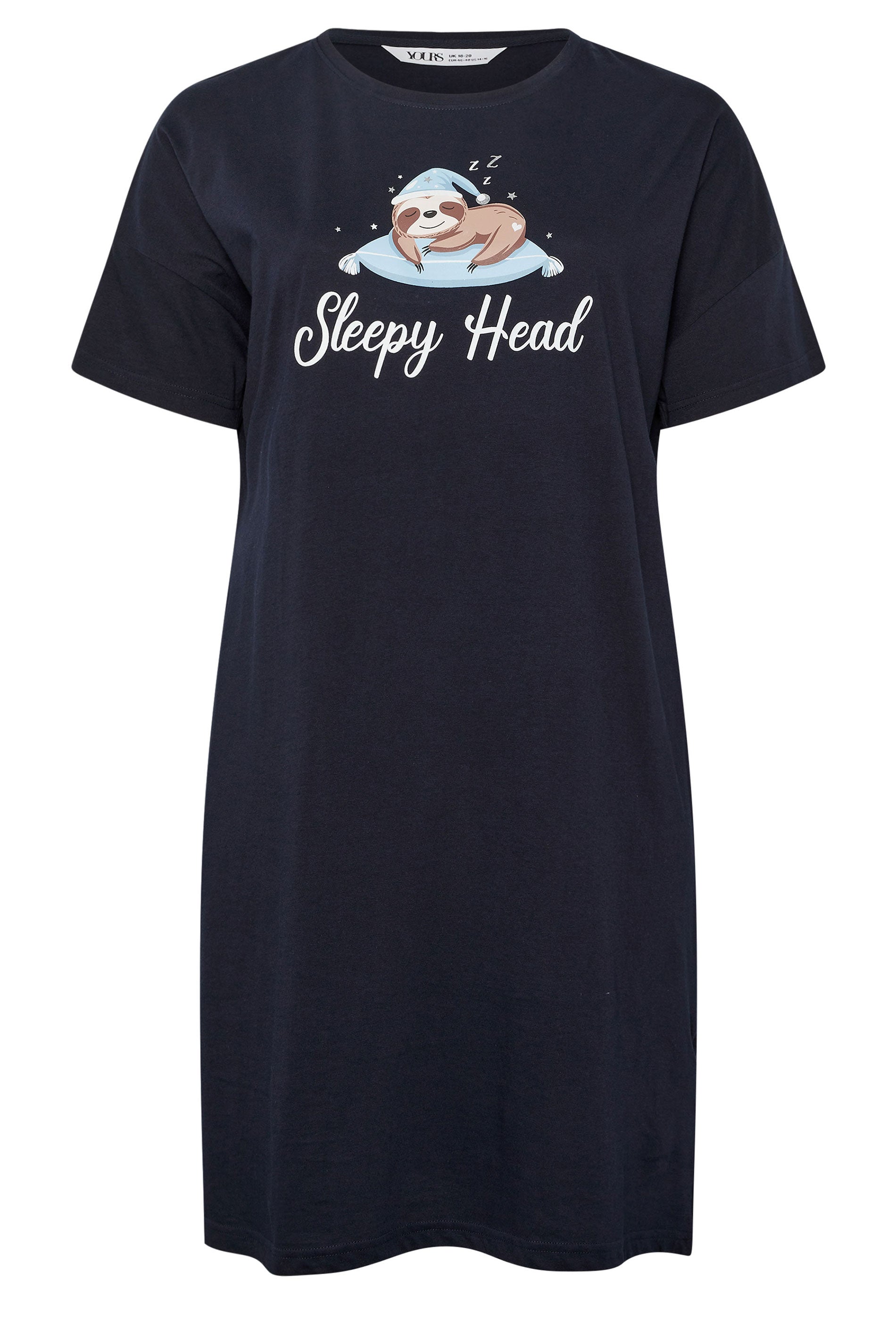  YOURS Curve Chemise De Nuit Bleu Marine « Sleepy Head » à Motif Paresseux