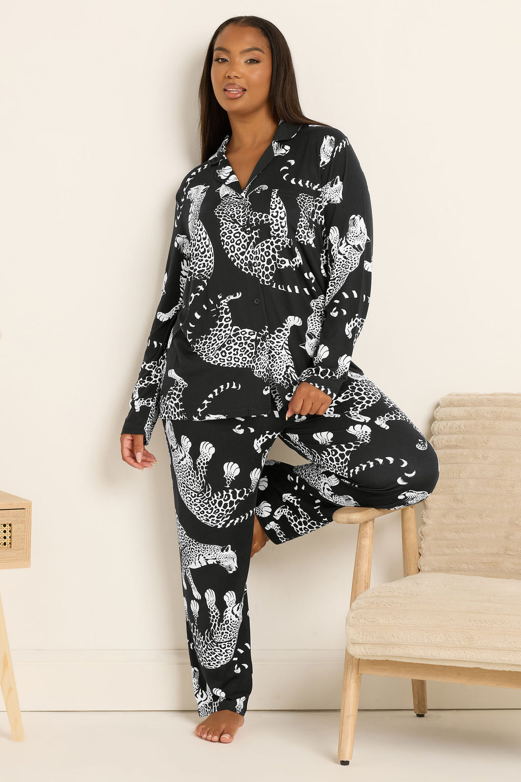  YOURS Curve Ensemble De Pyjama Doux Au Toucher Motif Léopard Noir